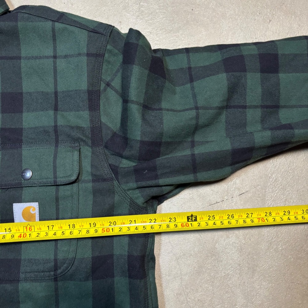Carhartt Mens Relaxed Fit Sherpa Lined Plaid Shirt Jac Green Black Medium NWT - Picture 5 of 6